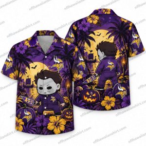 Minnesota Vikings Michael Myers Chibi Halloween Hawaiian Shirt Minnesota Vikings Michael Myers Chibi Halloween Hawaiian Shirt