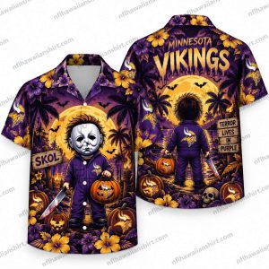 Minnesota Vikings Michael Myers Chibi Halloween Hawaiian Shirt