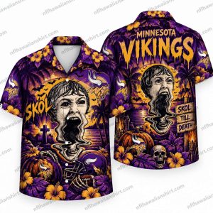 Minnesota Vikings Screaming Head Skol Halloween Hawaiian Shirt Minnesota Vikings Screaming Head Skol Halloween Hawaiian Shirt