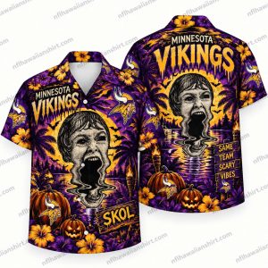 Minnesota Vikings Screaming Head Skol Halloween Hawaiian Shirt