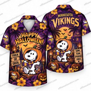 Minnesota Vikings Snoopy Ghost Happy Halloween Hawaiian Shirt