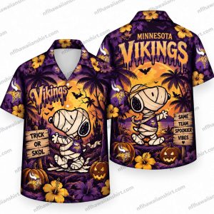 Minnesota Vikings Snoopy Mummy Trick-or-Skol Halloween Hawaiian Shirt