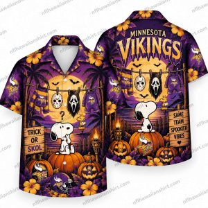 Minnesota Vikings Snoopy Pumpkin Trick-or-Skol Halloween Hawaiian Shirt