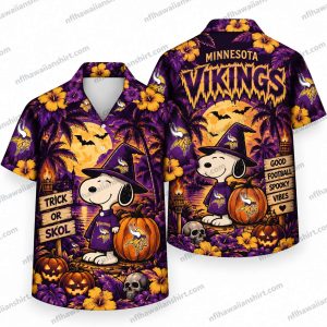 Minnesota Vikings Snoopy Witch Halloween Hawaiian Shirt Minnesota Vikings Snoopy Witch Halloween Hawaiian Shirt