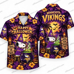 Minnesota Vikings Snoopy Witch Halloween Hawaiian Shirt