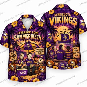 Minnesota Vikings Summerween Horror Friends Halloween Hawaiian Shirt
