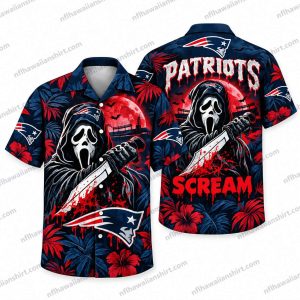 New England Patriots Ghostface Chainsaw Halloween Hawaiian Shirt New England Patriots Ghostface Chainsaw Halloween Hawaiian Shirt