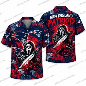 New England Patriots Ghostface Chainsaw Halloween Hawaiian Shirt