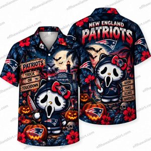 New England Patriots Ghostface Hello Kitty Mashup Halloween Hawaiian Shirt