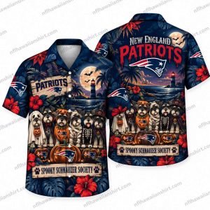 New England Patriots Spooky Schnauzer Society Halloween Hawaiian Shirt
