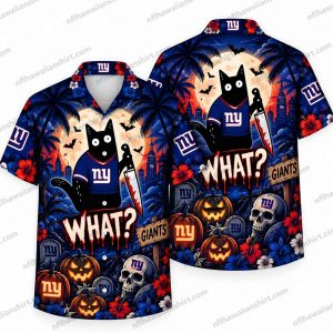 New York Giants Black Cat Halloween Reaction Hawaiian Shirt