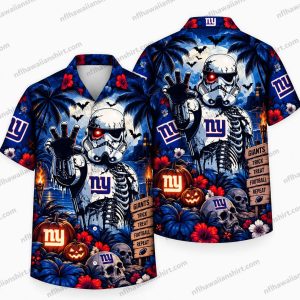 New York Giants Cybernetic Skeleton Pumpkin Night Halloween Hawaiian Shirt