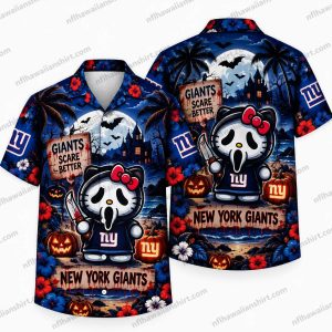 New York Giants Ghostface Hello Kitty Mashup Halloween Hawaiian Shirt