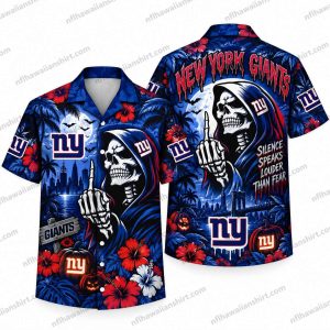 New York Giants Skeleton Fan Silence Halloween Hawaiian Shirt