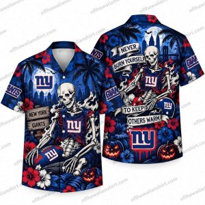 New York Giants Skeleton Fan Warmth Halloween Hawaiian Shirt