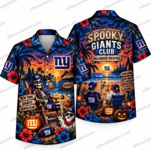 New York Giants Skeleton Halloween Vacation Club Hawaiian Shirt