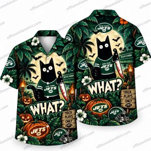 New York Jets Black Cat Knife Shock Halloween Hawaiian Shirt
