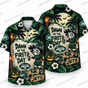 New York Jets Cartoon Undead Dawn of the First Day Halloween Hawaiian Shirt