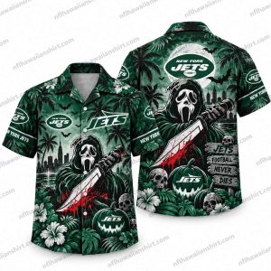 New York Jets Ghostface Bloody Knife Night Halloween Hawaiian Shirt