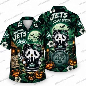 New York Jets Ghostface & Hello Kitty Scare Better Halloween Hawaiian Shirt