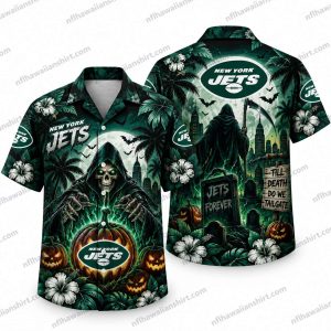 New York Jets Grim Reaper Graveyard Orb Halloween Hawaiian Shirt