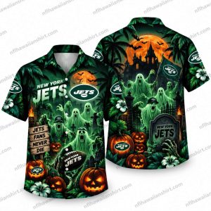 New York Jets Haunted Ghosts Mansion Night Halloween Hawaiian Shirt