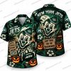 New York Jets Grim Reaper Green Flames Halloween Hawaiian Shirt