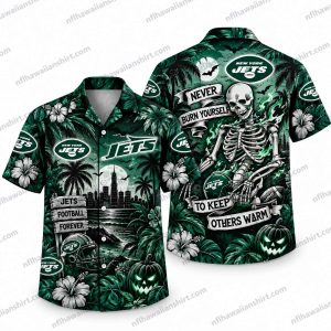 New York Jets Skeleton Fan Warmth Motto Halloween Hawaiian Shirt