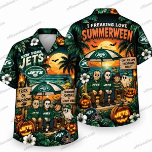 New York Jets Slasher Duo Summerween Beach Halloween Hawaiian Shirt