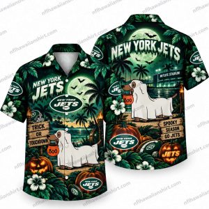 New York Jets Snoopy Ghost BOO Night Halloween Hawaiian Shirt
