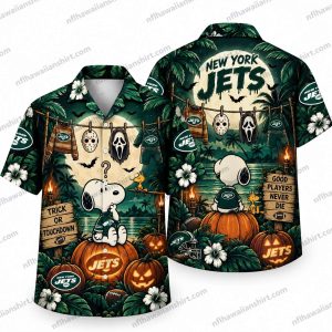 New York Jets Snoopy Horror Mask Night Halloween Hawaiian Shirt