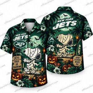 New York Jets Snoopy Mummy Touchdown Halloween Hawaiian Shirt