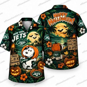 New York Jets Snoopy Pumpkin Halloween Hawaiian Shirt