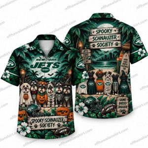 New York Jets Spooky Schnauzer Society Halloween Hawaiian Shirt