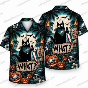 Philadelphia Eagles Black Cat Halloween Reaction Hawaiian Shirt