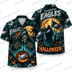 Philadelphia Eagles Blue Reaper Pumpkin Halloween Hawaiian Shirt