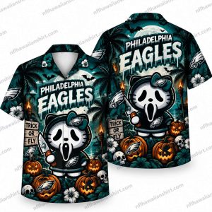 Philadelphia Eagles Ghostface Hello Kitty Mashup Halloween Hawaiian Shirt