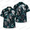 Philadelphia Eagles Skeleton Halloween Beach Club Hawaiian Shirt