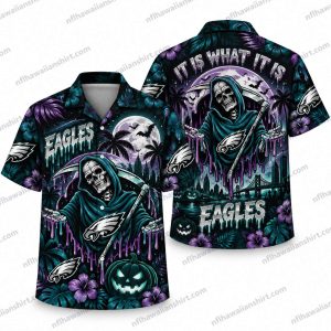 Philadelphia Eagles Purple Reaper Statement Halloween Hawaiian Shirt