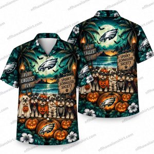 Philadelphia Eagles Spooky Schnauzer Society Halloween Hawaiian Shirt