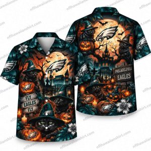 Philadelphia Eagles Witch Pumpkin Graveyard Halloween Hawaiian Shirt