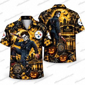 Pittsburgh Steelers Haunted Pittsburgh Clocktower Night Hawaiian Shirt