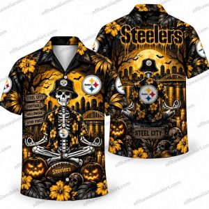 Pittsburgh Steelers Skeleton Fan Collection Halloween Hawaiian Shirt