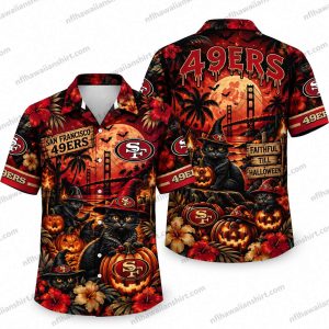 San Francisco 49ers Black Cat Pumpkin Bridge Halloween Hawaiian Shirt