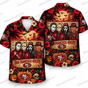 San Francisco 49ers Classic Horror Ensemble Halloween Hawaiian Shirt