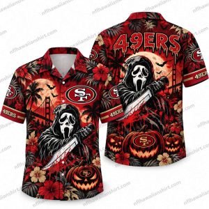 San Francisco 49ers Ghostface Knife Pumpkin Halloween Hawaiian Shirt