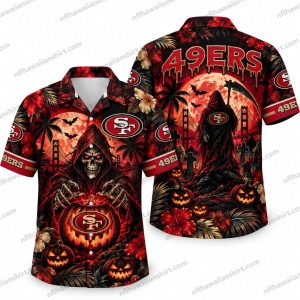 San Francisco 49ers Reaper Pumpkin Graveyard Halloween Hawaiian Shirt