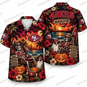 San Francisco 49ers Skeleton Beach Club Halloween Hawaiian Shirt