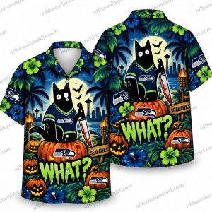 Seattle Seahawks Black Cat What Halloween Hawaiian Shirt