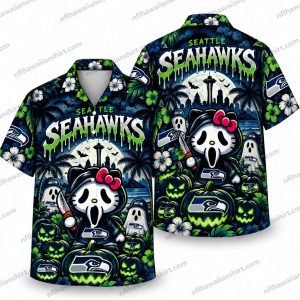 Seattle Seahawks Ghostface Hello Kitty Mashup Halloween Hawaiian Shirt